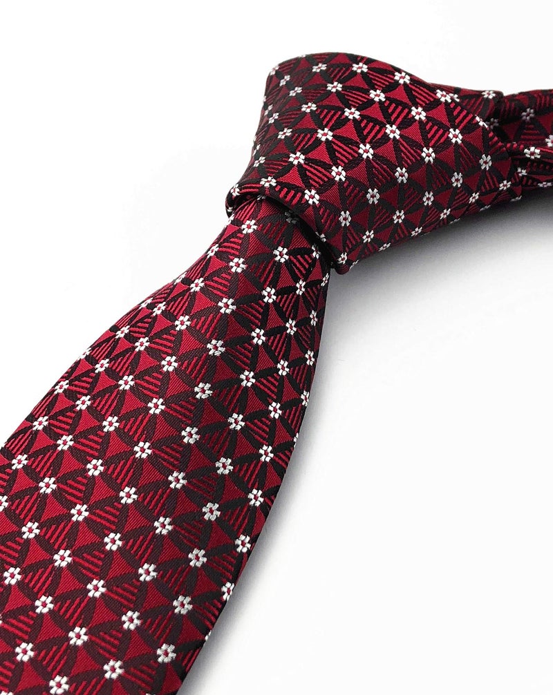 Ctskyte Slim Silk Necktie for Men Woven Jacquard Patterned Business Wedding Skinny Ties (Dark Red Floral, One Size) - Image 2
